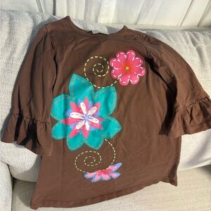 Hanna Andersson Chocolate Long Sleeve Tee with Floral Accents